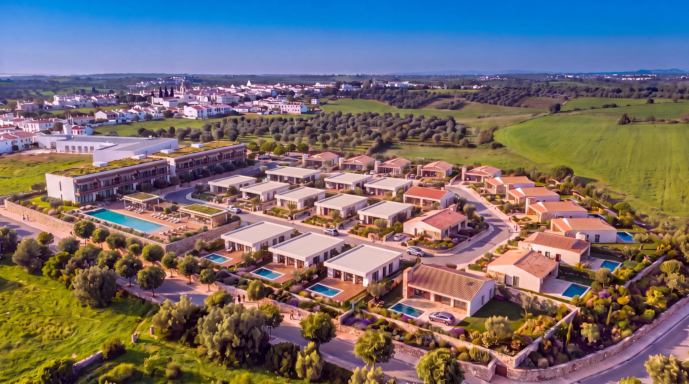 Luftansicht des Masterplans von Parque Residences Estoi | Aerial view of the Parque Residences Estoi masterplan
