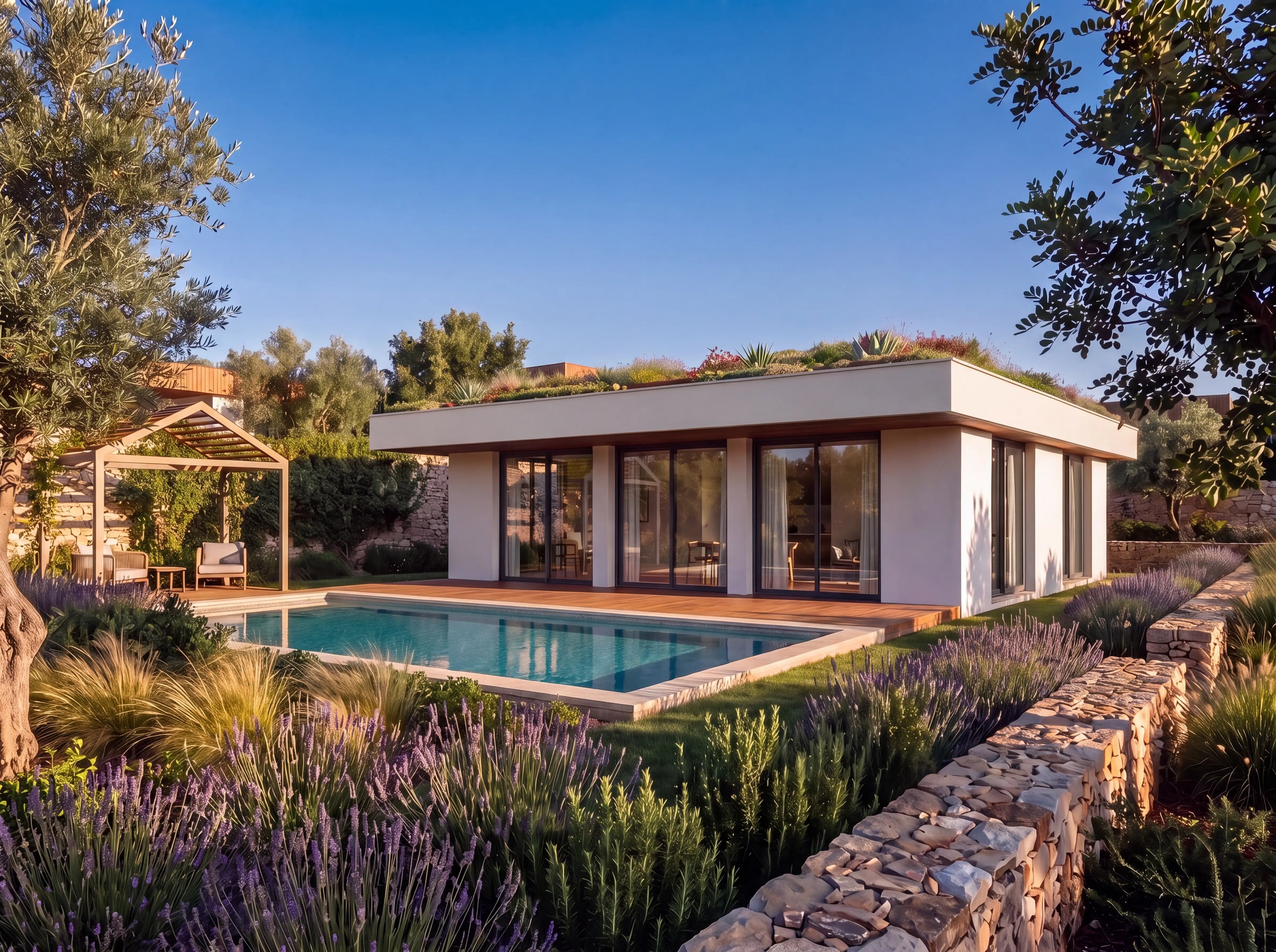 Townhouse Typ A mit Dachbegrünung, freistehend mit Garten und privatem Pool | Townhouse Type A with green roof, detached with garden and private pool